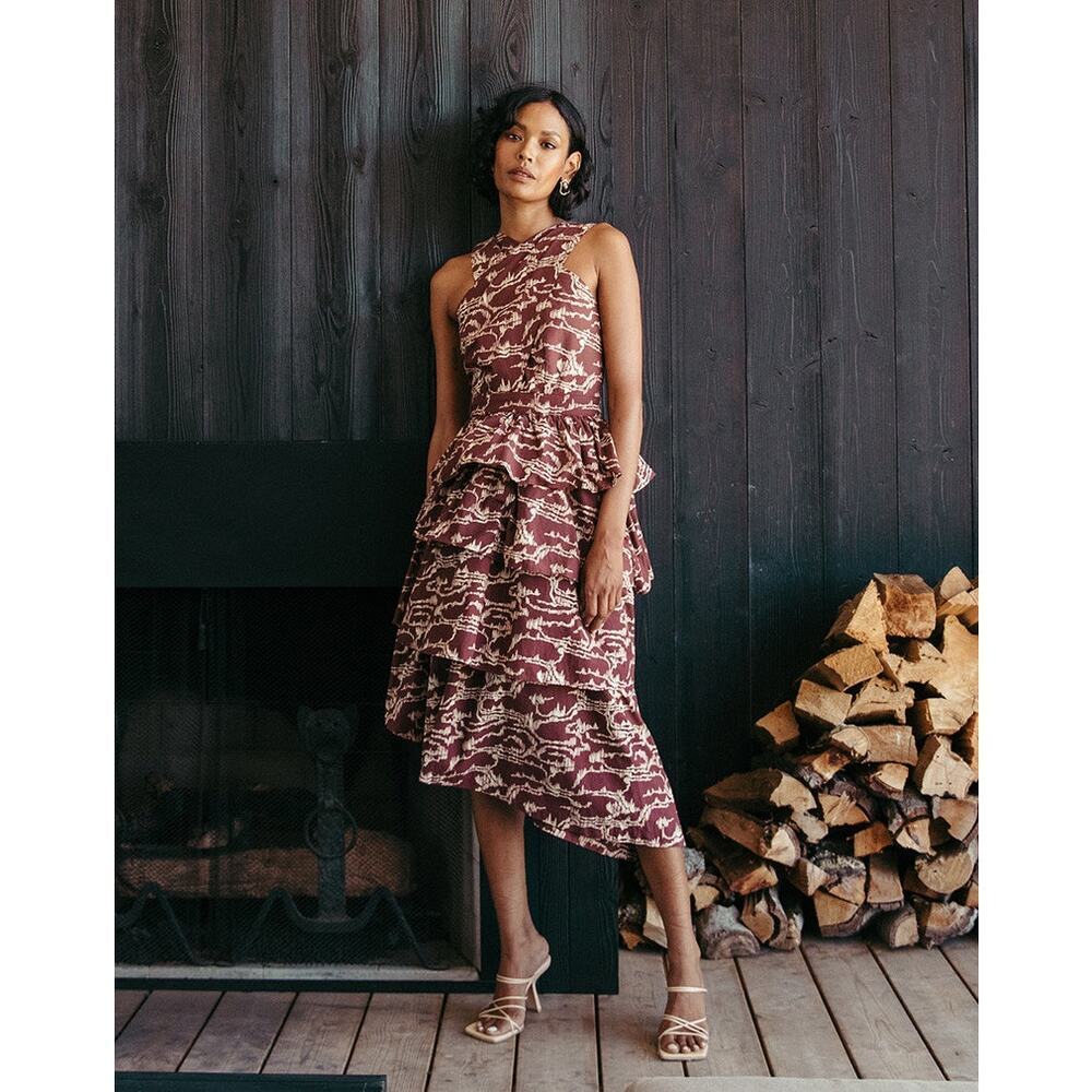 Cleobella L Carson Midi Dress Fringe Ikat Brown